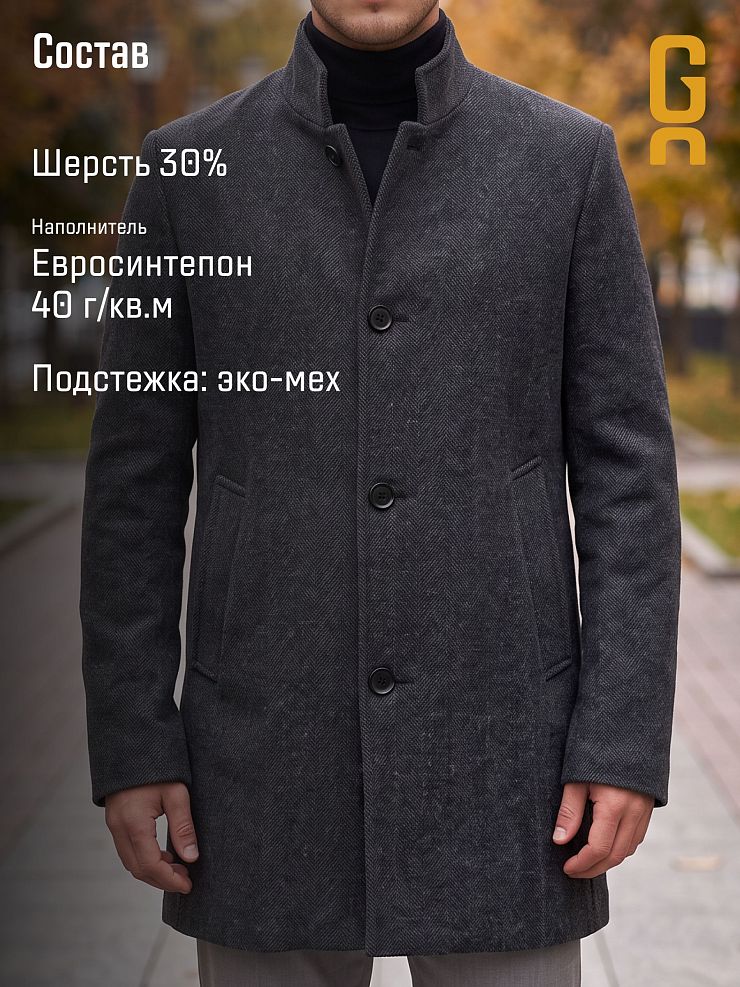 Пальто мужское демисезонное GRIZMAN, черно-серое, модель 75417