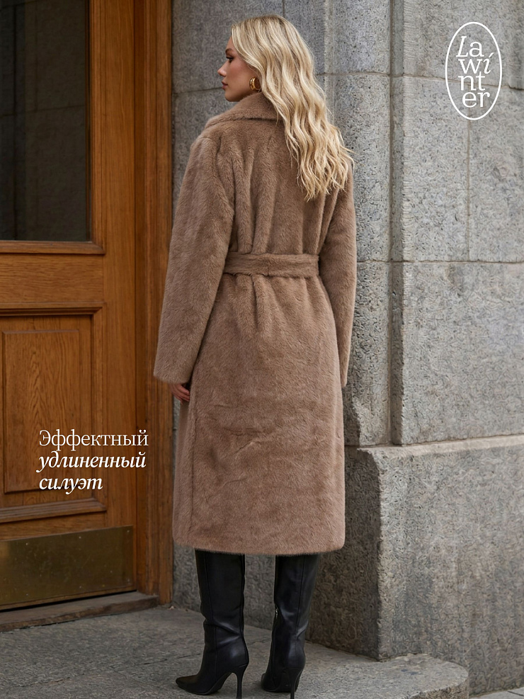 Шуба женская зимняя LAWINTER, светло-коричневая, модель 5391