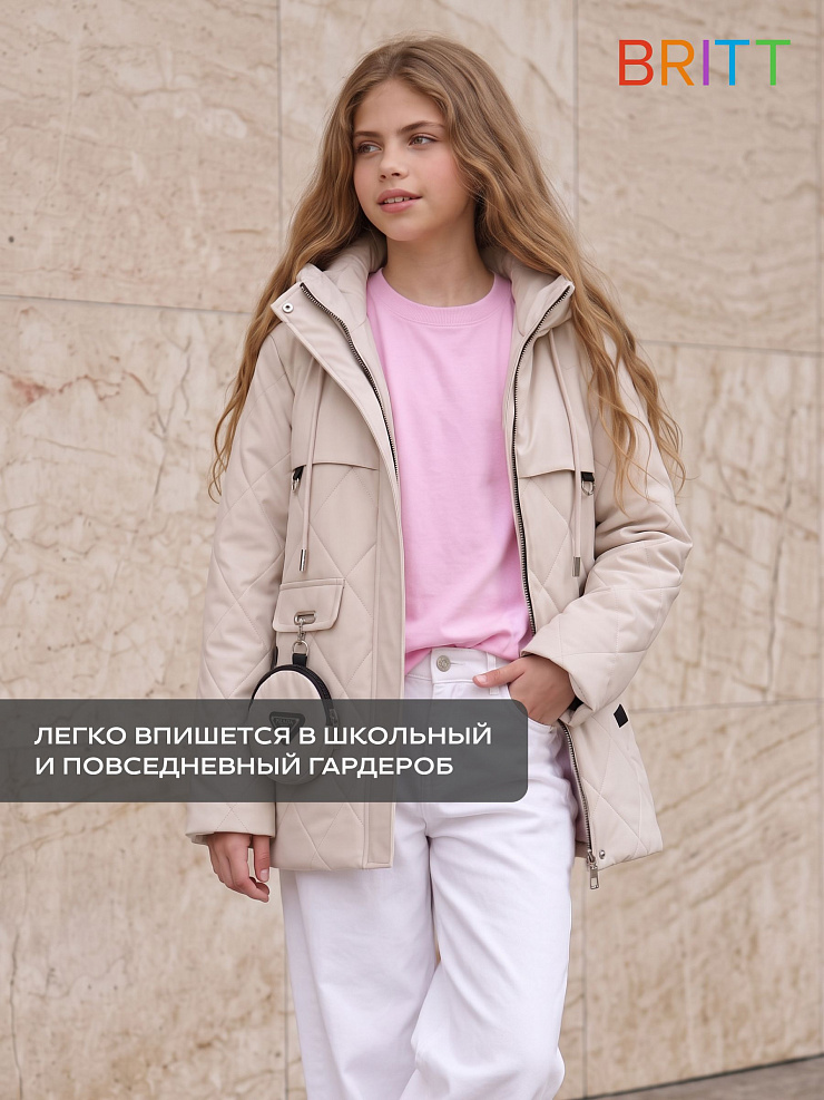 Куртка для девочки демисезонная BRITT, светло-бежевая, модель 63239