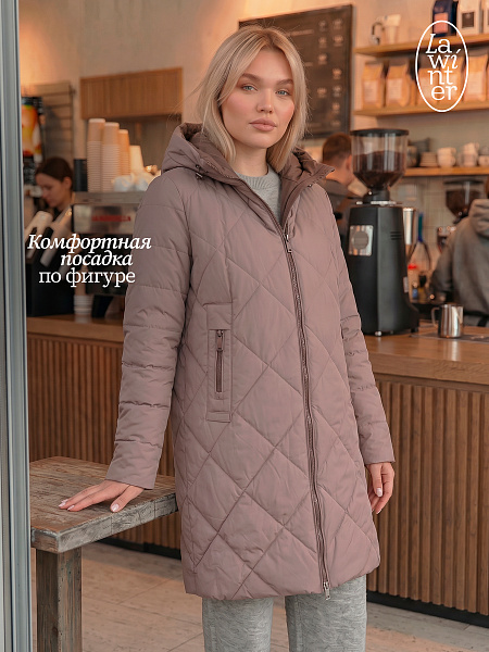 Пальто женское демисезонное LAWINTER, светлый капучино, модель 8418