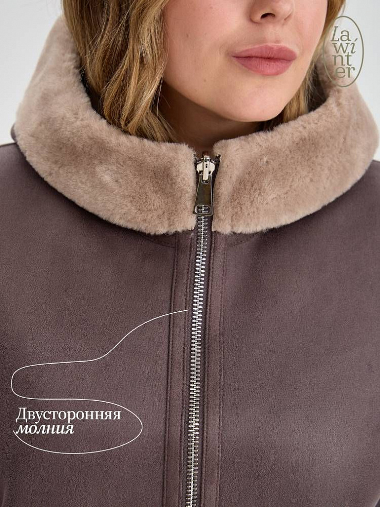 Дубленка женская зимняя LAWINTER, серая, модель 35475