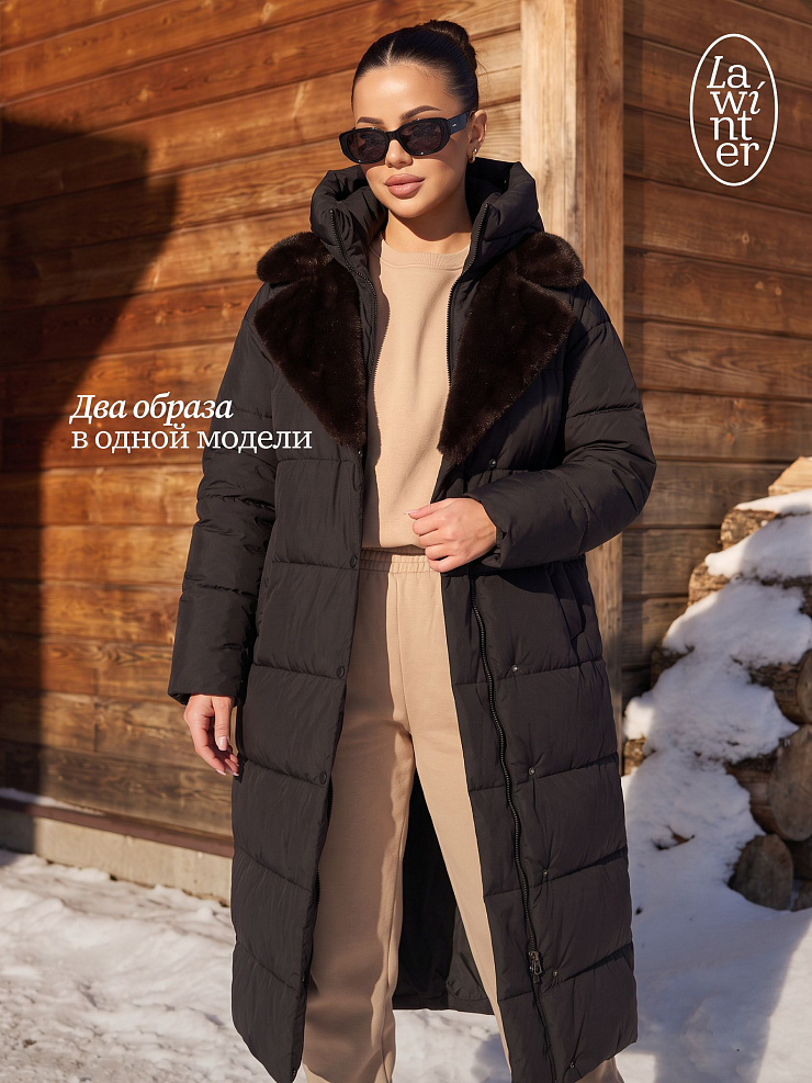Пуховик женский зимний LAWINTER, черный, модель 86603