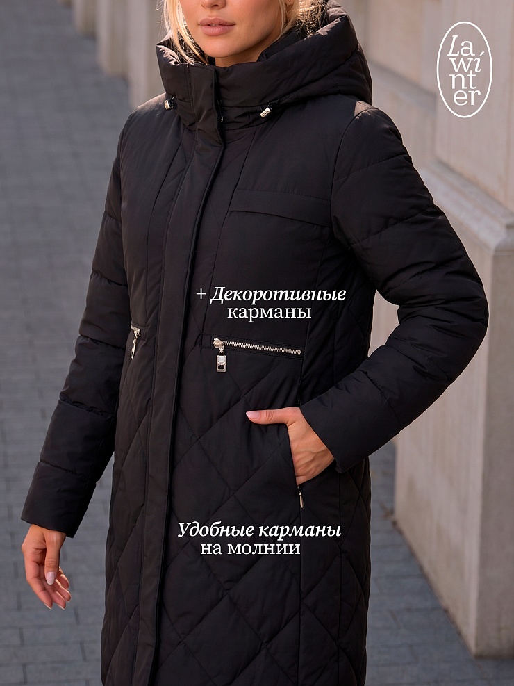 Пальто женское демисезонное LAWINTER, черное, модель 83462