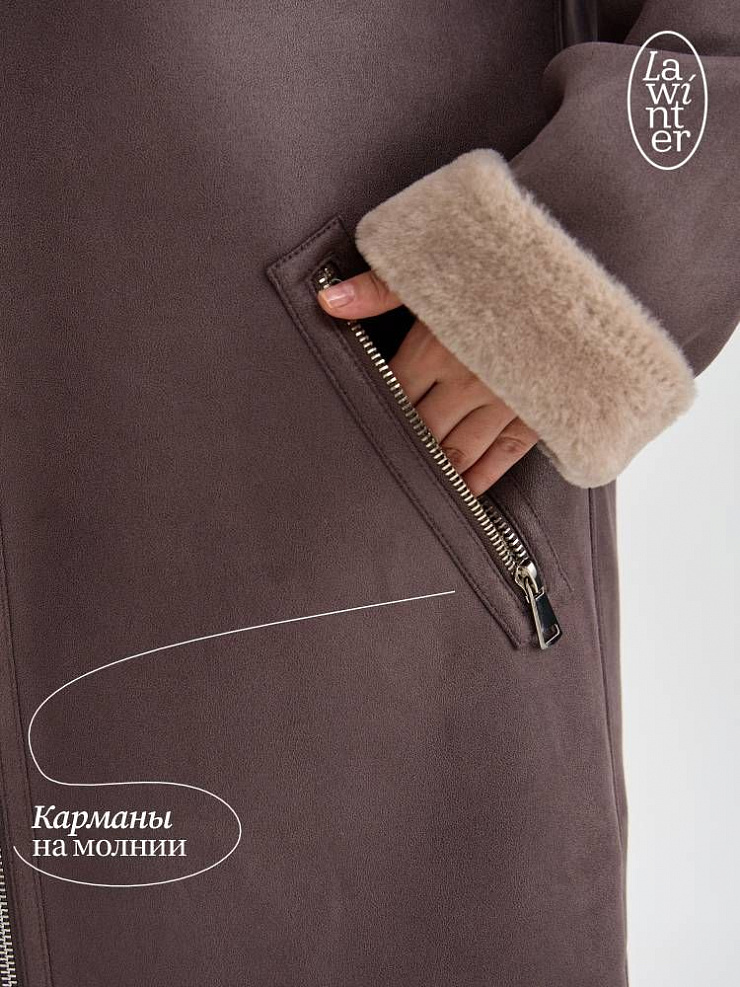 Дубленка женская зимняя LAWINTER, серая, модель 35475