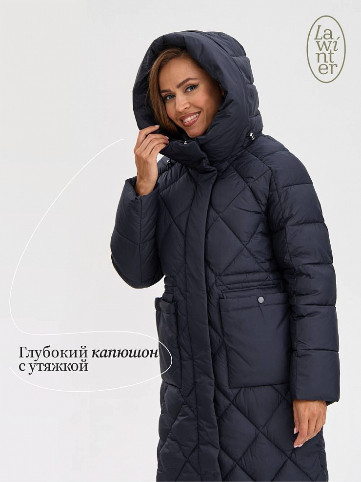 Пуховик женский зимний LAWINTER, темно-синий, модель 84944