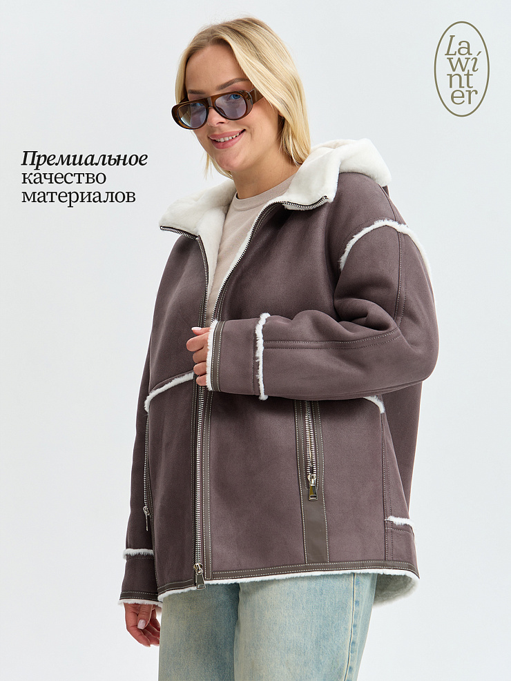Дубленка женская зимняя LAWINTER, серая, модель 35860