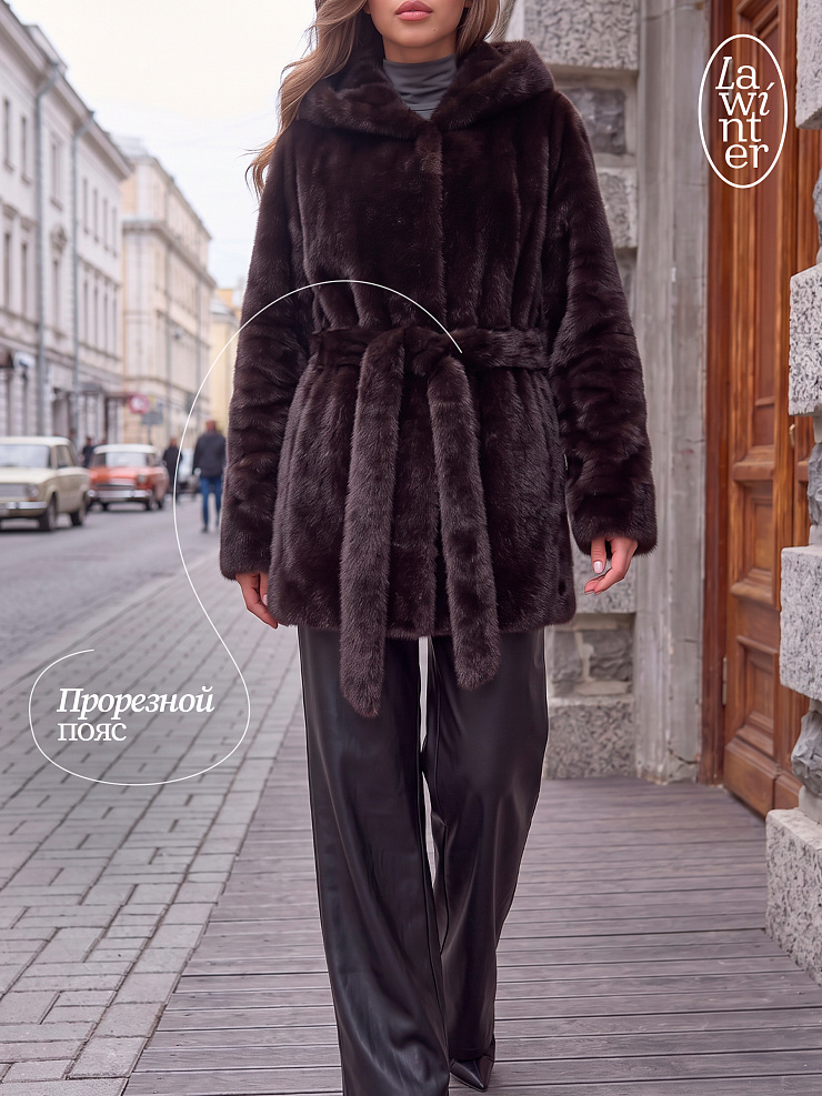 Шуба женская зимняя LAWINTER, темно-коричневая, модель 54262