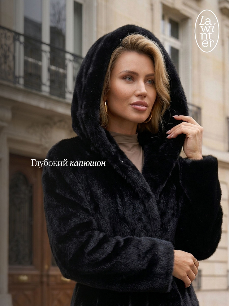 Шуба женская зимняя LAWINTER, черная, модель 54262