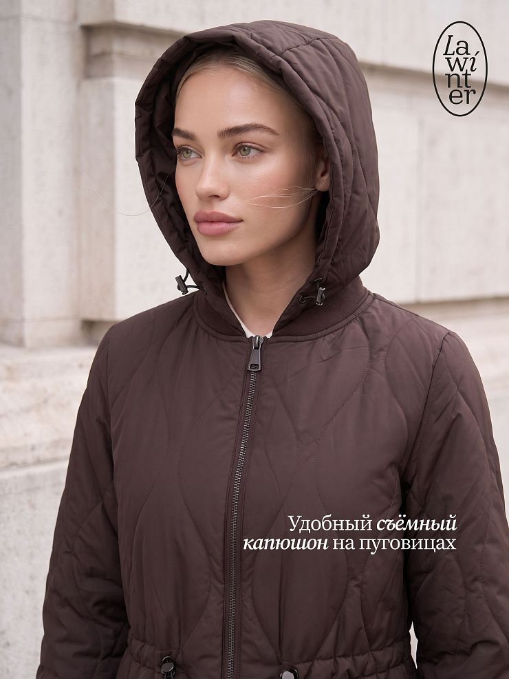 Пальто женское демисезонное LAWINTER, коричневое, модель 83885