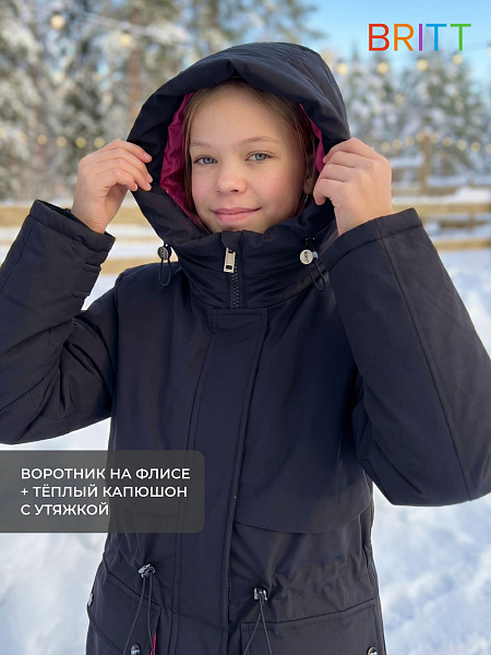 Куртка для девочки зимняя BRITT, черно-розовая, модель 65346