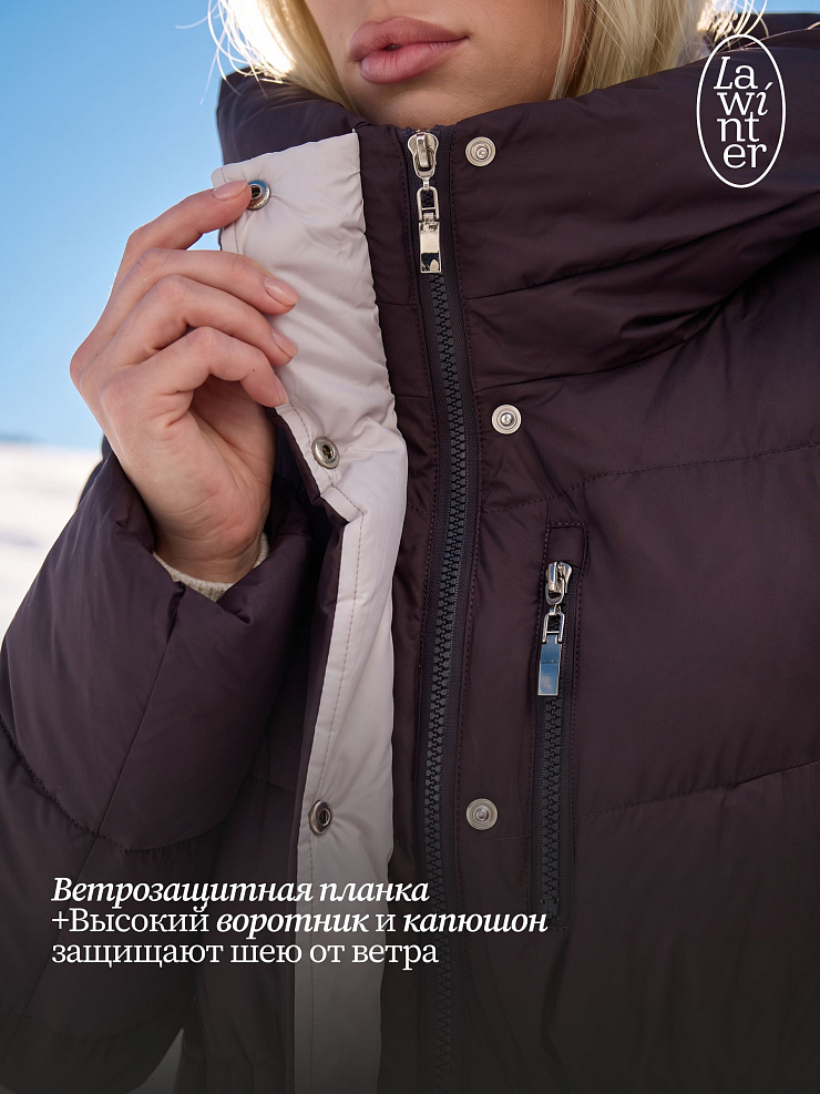 Пуховик женский зимний LAWINTER, коричневый, модель 86618