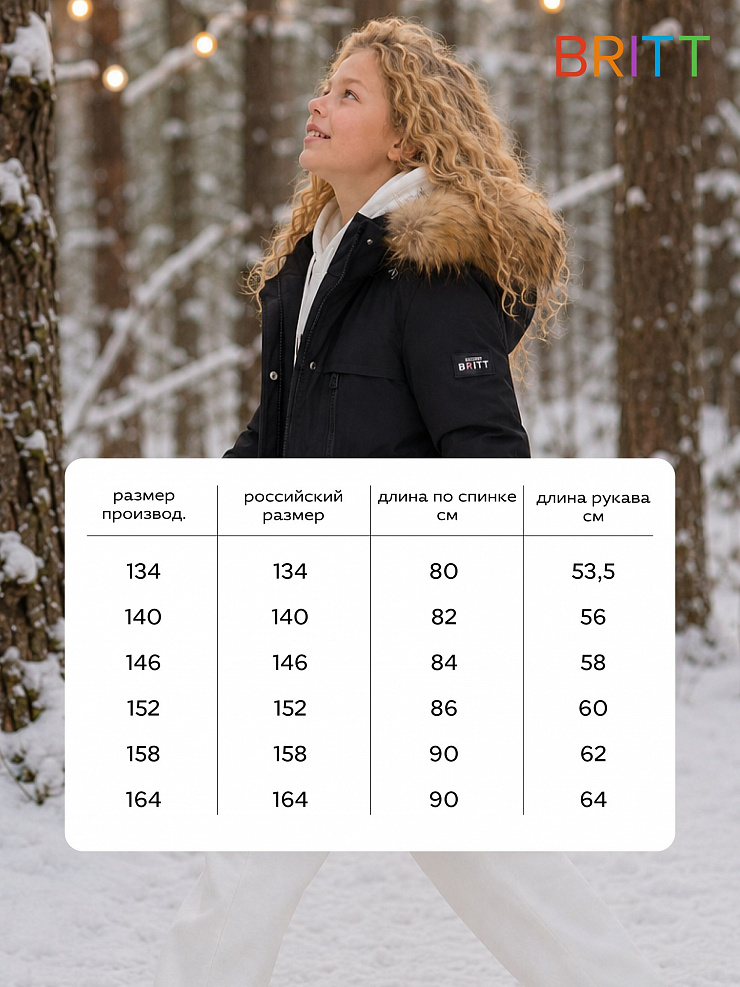 Куртка для девочки зимняя BRITT, черная, модель 65618