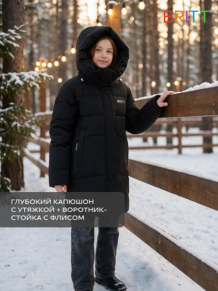Куртка для девочки зимняя BRITT, черная, модель 66731
