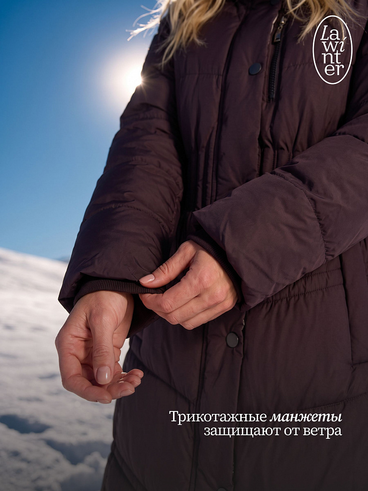 Пуховик женский зимний LAWINTER, коричневый, модель 86618