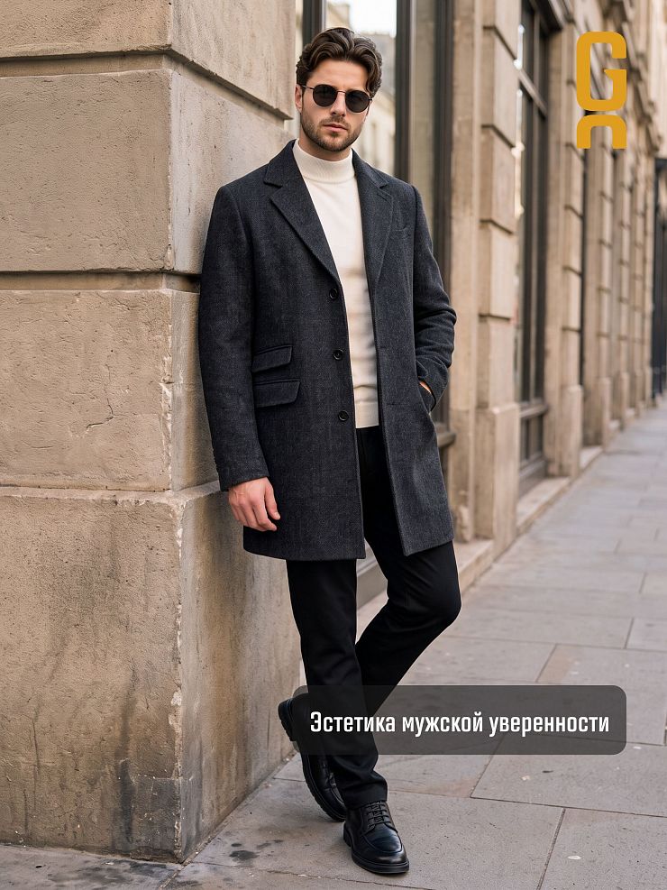 Пальто мужское осеннее GRIZMAN, темно-серое, модель 73434