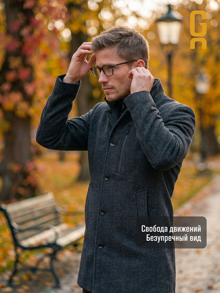 Пальто мужское осеннее GRIZMAN, черно-серое, модель 7430