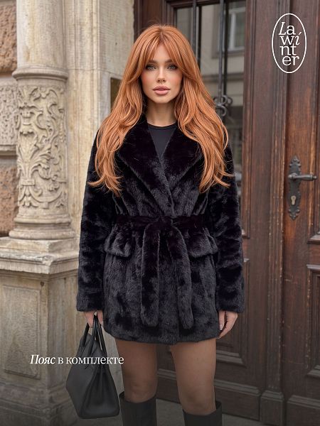 Шуба женская зимняя LAWINTER, черная, модель 56412