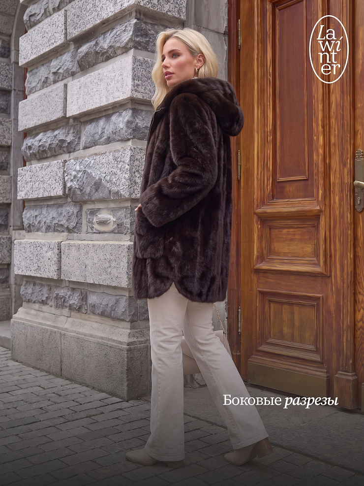 Шуба женская зимняя LAWINTER, коричневая, модель 55306