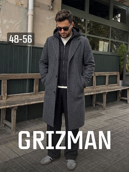 Пальто мужское осеннее GRIZMAN, черно-серое, модель 74954