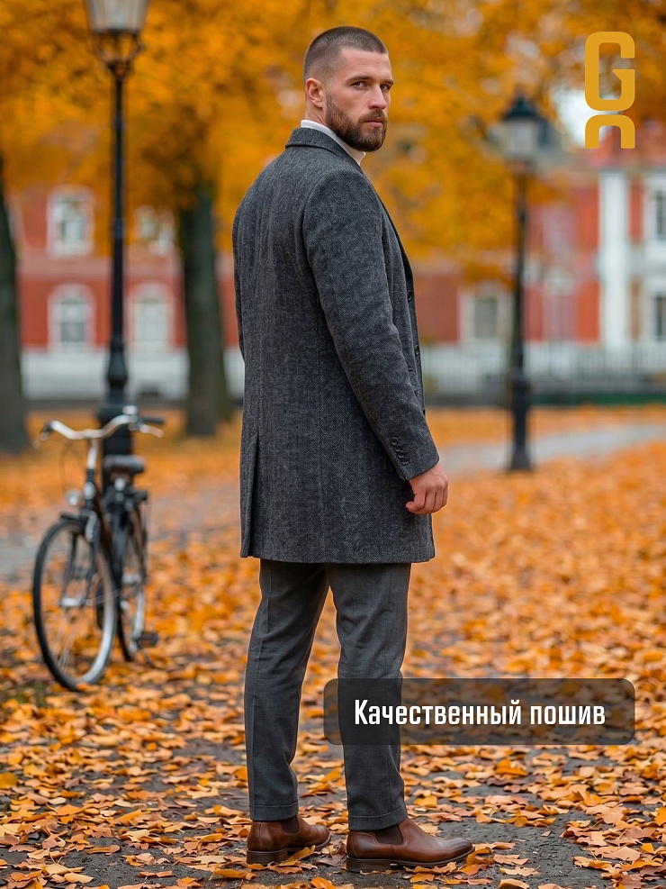 Пальто мужское осеннее GRIZMAN, темно- серое, модель 73132