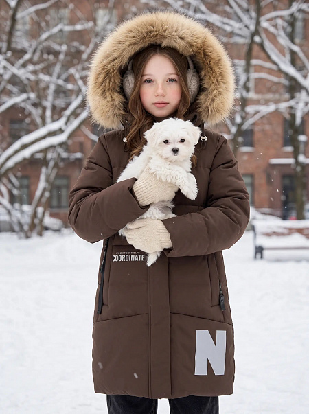 Куртка для девочки зимняя BRITT, коричневая, модель 63832