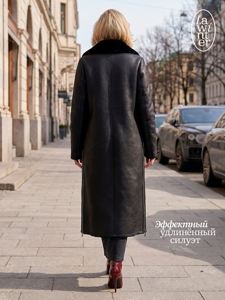 Дубленка женская зимняя LAWINTER, черная, модель 34499
