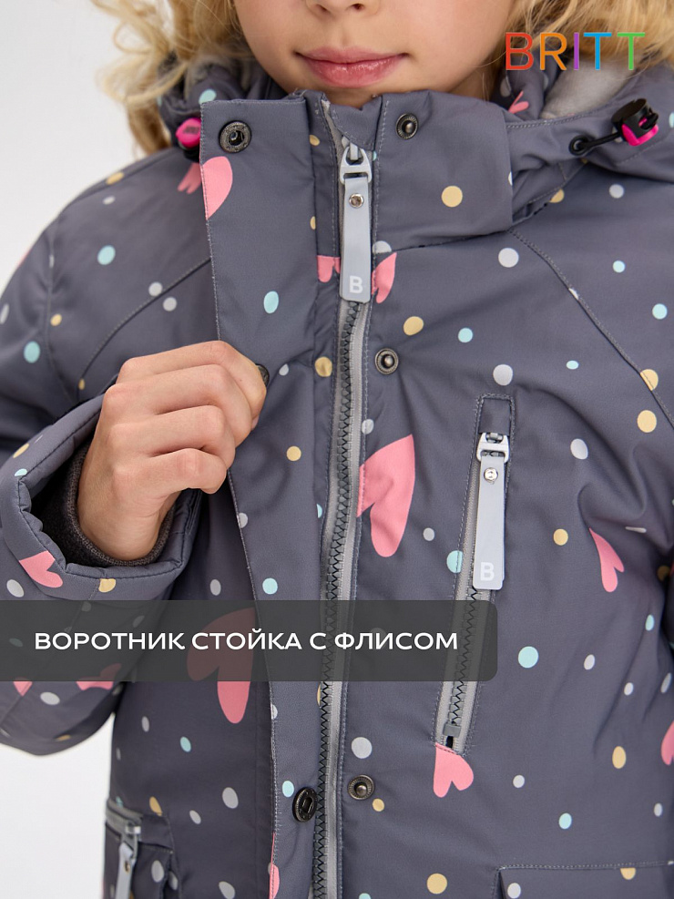 Куртка для девочки зимняя BRITT, серая, модель 65555