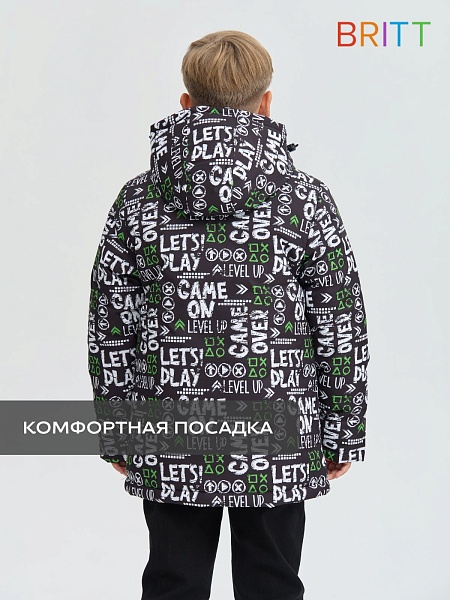 Куртка для мальчика зимняя BRITT, черно-зеленая, модель 65581