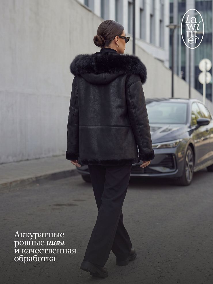 Дубленка женская зимняя LAWINTER, черная, модель 36307