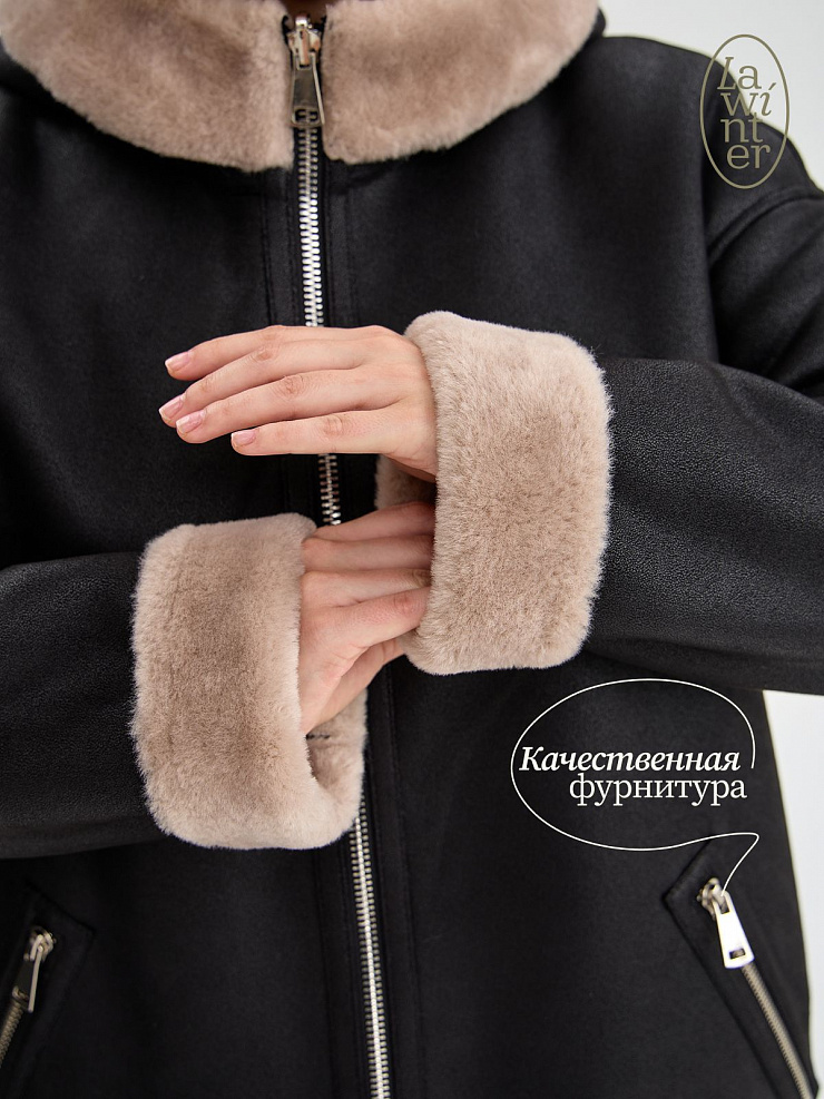 Дубленка женская зимняя LAWINTER, черная, модель 35475