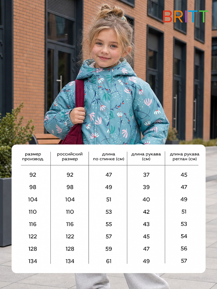 Куртка для девочки демисезонная BRITT, зеленая, модель 64412