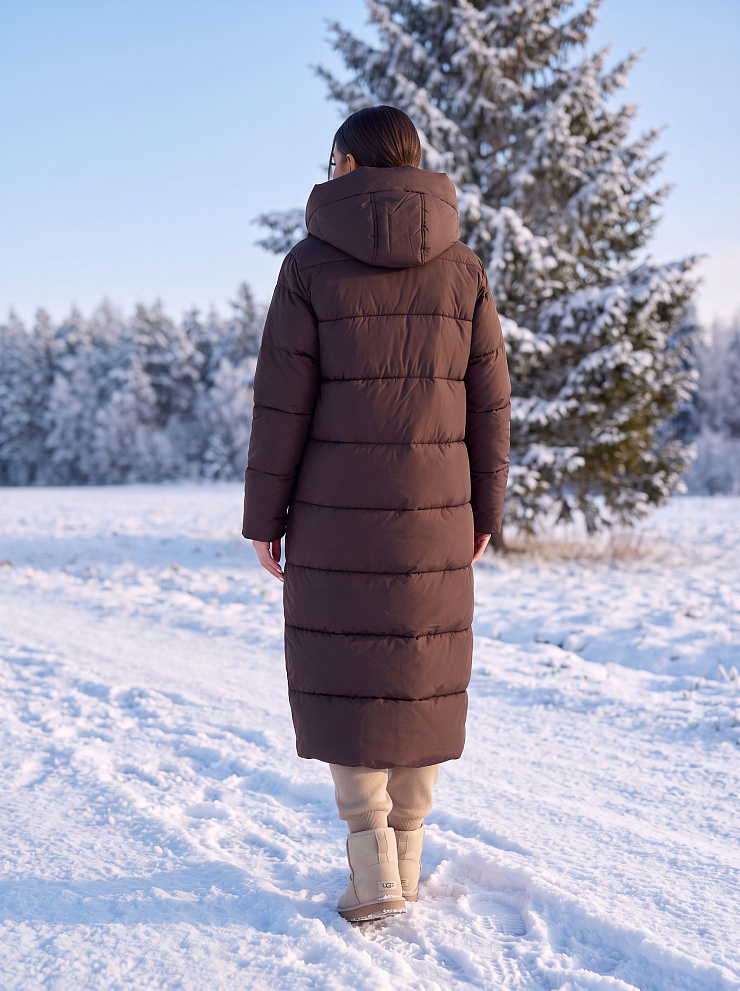 Пуховик женский зимний LAWINTER, коричневый, модель 86603