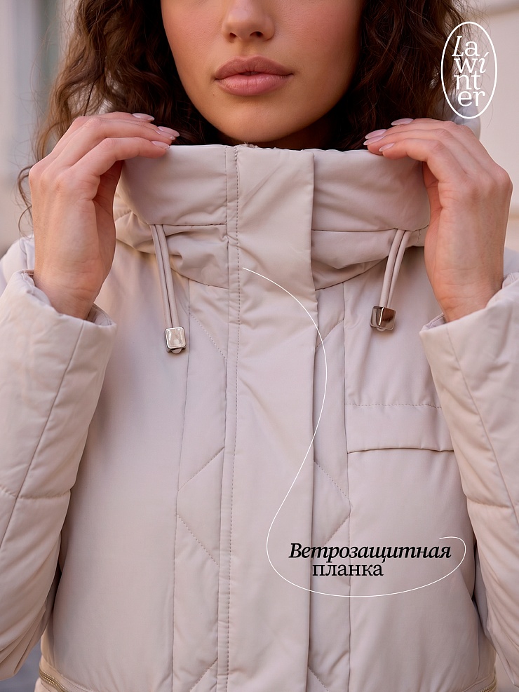 Пальто женское демисезонное LAWINTER, светло-бежевое, модель 83462