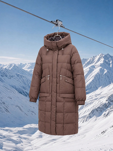 Пуховик женский зимний LAWINTER, коричневый, модель 86172