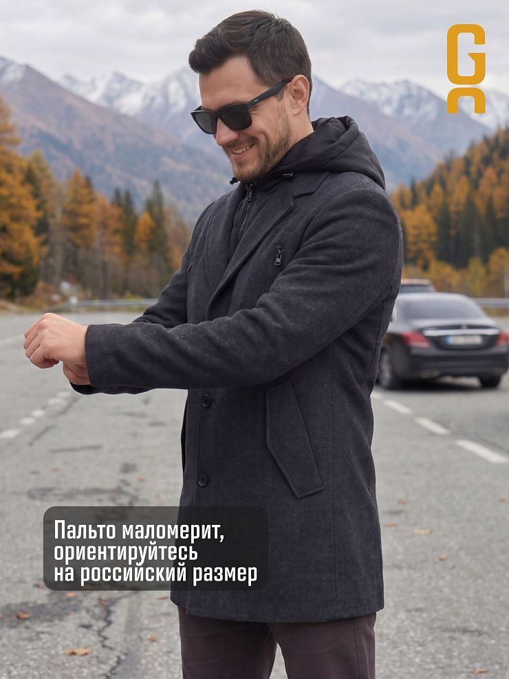 Пальто мужское демисезонное GRIZMAN, черно-серое, модель 74619