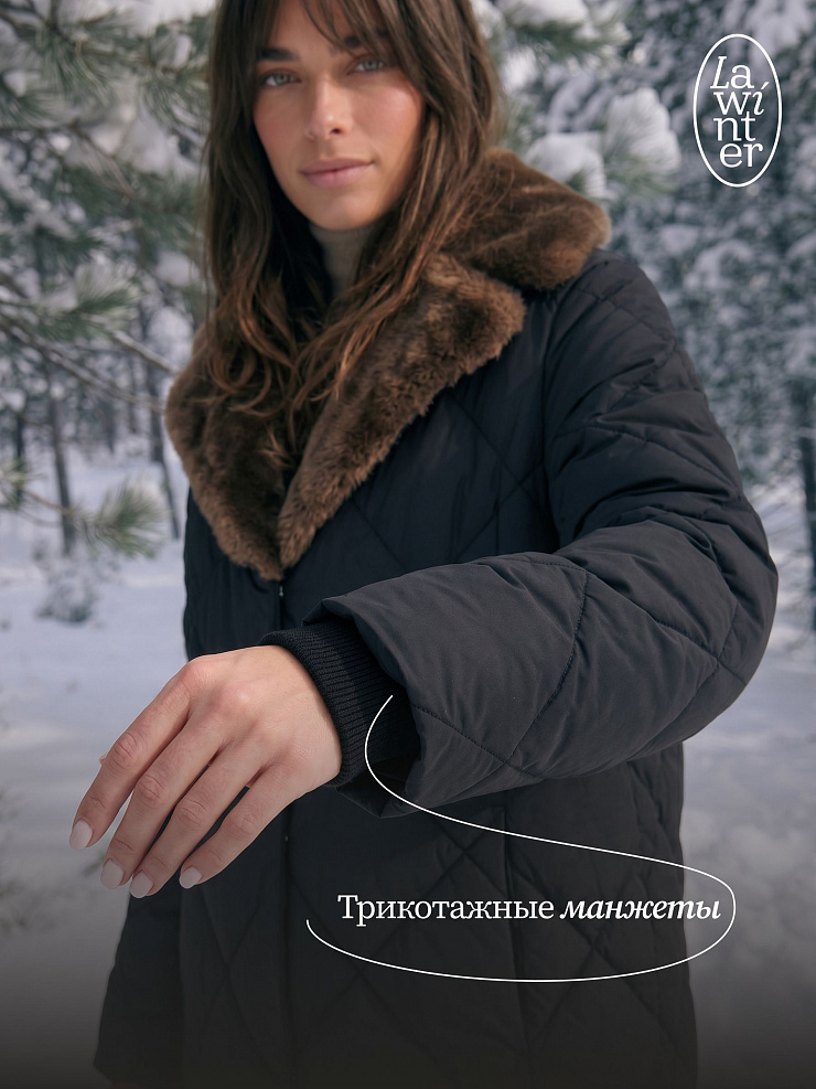 Куртка женская зимняя LAWINTER, черный-коричневая, модель 85361