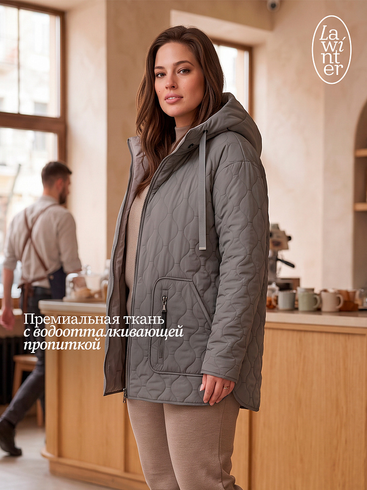 Куртка женская демисезонная LAWINTER, серо-зеленая, модель 83594