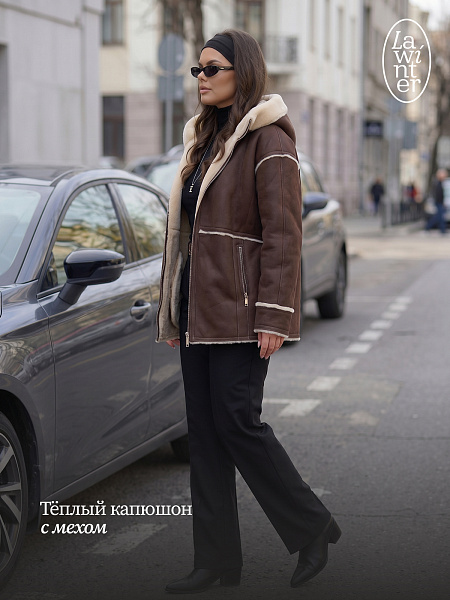 Дубленка женская зимняя LAWINTER, коричневая, модель 35860