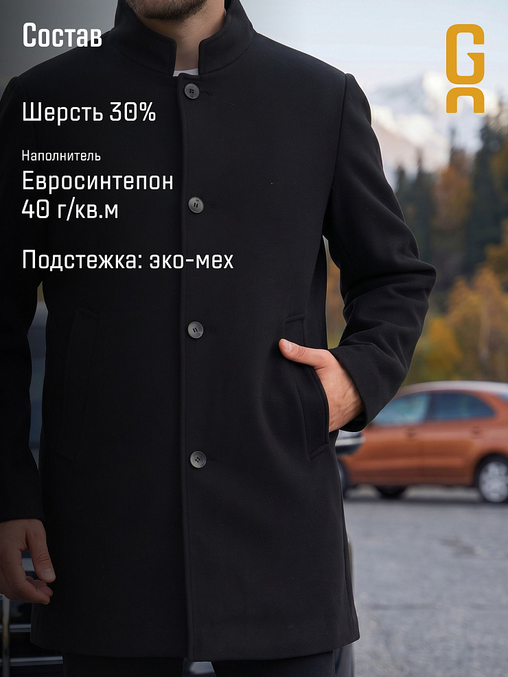 Пальто мужское демисезонное GRIZMAN, черное, модель 75417