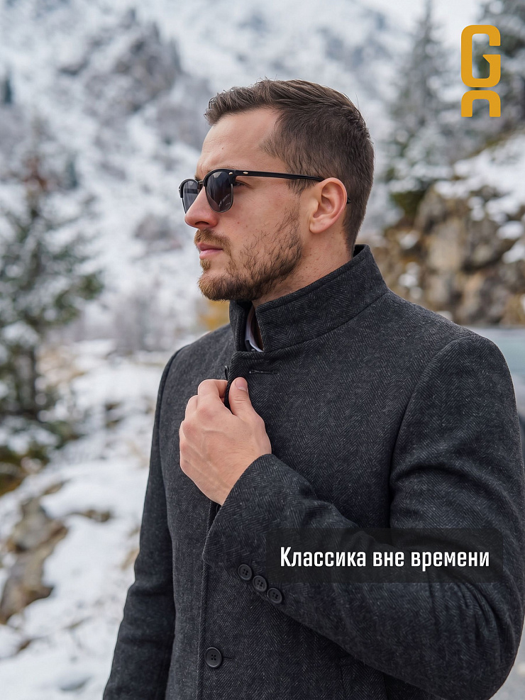 Пальто мужское осеннее GRIZMAN, черно-серое, модель 74704