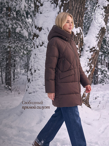 Пуховик женский зимний LAWINTER, коричневый, модель 86968