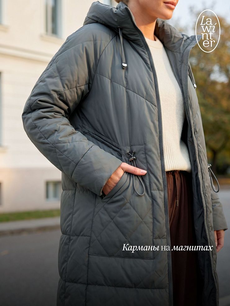 Пальто женское демисезонное LAWINTER, зеленое, модель 84844