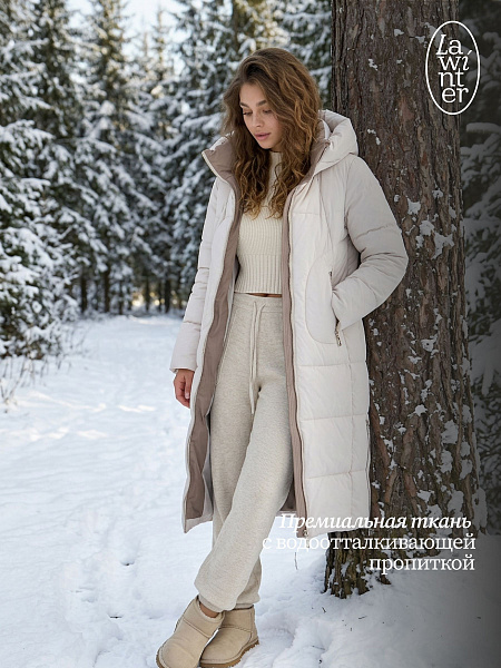 Пуховик женский зимний LAWINTER, молочный, модель 85166