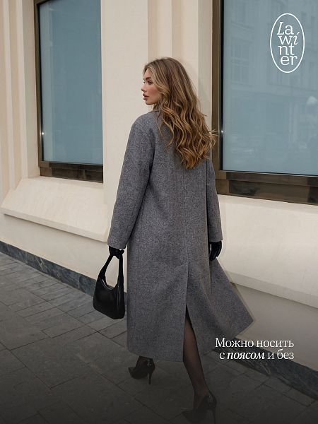 Пальто женское осеннее LAWINTER, серое, модель 86911
