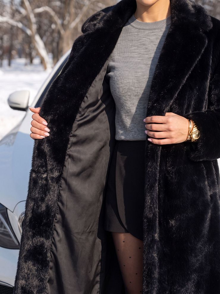 Шуба женская зимняя LAWINTER, черная, модель 55845