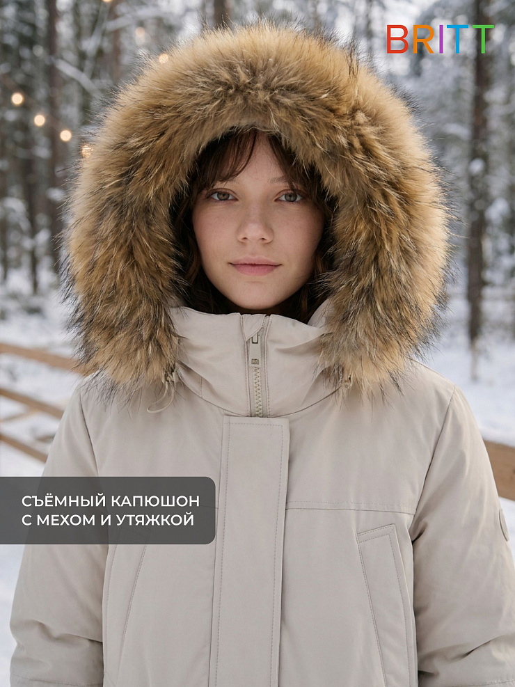 Куртка для девочки зимняя BRITT, светло-серая, модель 66331