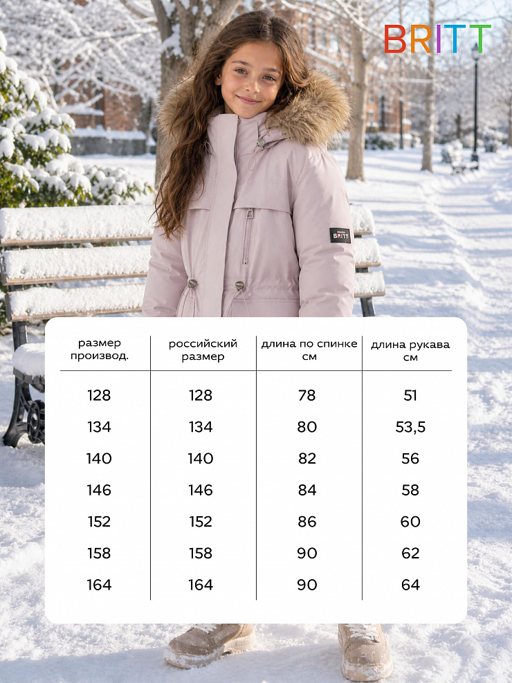 Куртка для девочки зимняя BRITT, светло-сиреневая, модель 65618
