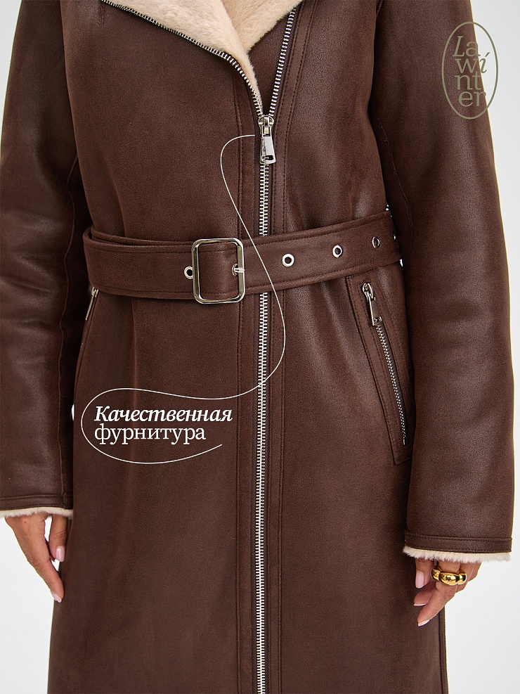 Дубленка женская зимняя LAWINTER, коричневая, модель 34499