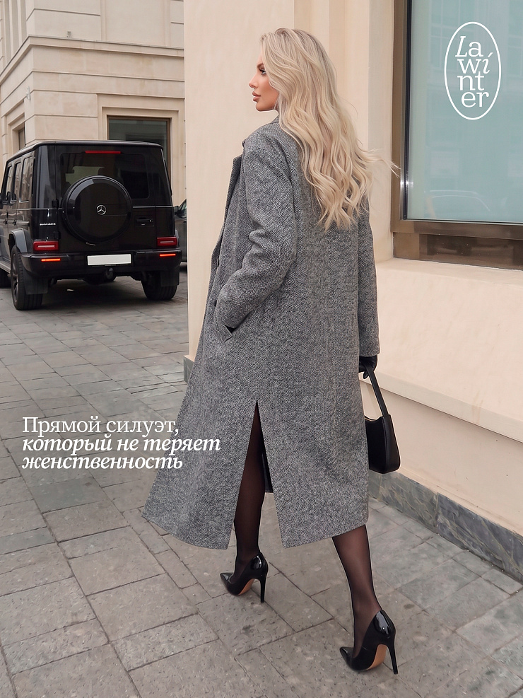 Пальто женское осеннее LAWINTER, серое, модель 83891