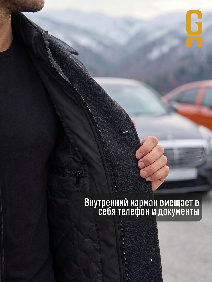 Пальто мужское осеннее GRIZMAN, черно-серое, модель 73931